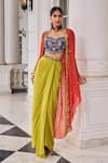 Shop_Nidhika Shekhar_Orange Crepe, Silk Embroidery, Sequins, Stones Round Ullusat Cape And Skirt Set _Online_at_Aza_Fashions