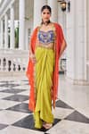 Buy_Nidhika Shekhar_Orange Crepe, Silk Embroidery, Sequins, Stones Round Ullusat Cape And Skirt Set _at_Aza_Fashions