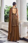 Shop_Nidhika Shekhar_Brown Georgette, Net Sequins, Beads, Zari, Embroidery Floral Kurta Sharara Set _at_Aza_Fashions