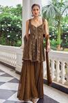 Shop_Nidhika Shekhar_Brown Georgette, Net Sequins, Beads, Zari, Embroidery Floral Kurta Sharara Set _Online_at_Aza_Fashions