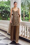 Buy_Nidhika Shekhar_Brown Georgette, Net Sequins, Beads, Zari, Embroidery Floral Kurta Sharara Set _at_Aza_Fashions