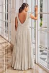 Shop_Nidhika Shekhar_Gray Georgette Sequins, Pearls, Feathers V-neck Glee Embroidered Gown _at_Aza_Fashions