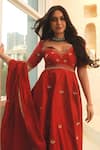 Ahi Clothing_Red Viscose, Silk, Organza Embroidery, Lace V-neck Anarkali Set _Online_at_Aza_Fashions