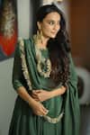 Buy_Ahi Clothing_Green Chanderi Silk Embroidery, Lace, Sequins, Zari Boat Mehendi Anarkali Set _Online_at_Aza_Fashions