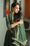 Ahi Clothing_Green Chanderi Silk Embroidery, Lace, Sequins, Zari Boat Mehendi Anarkali Set _at_Aza_Fashions