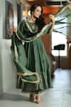 Buy_Ahi Clothing_Green Chanderi Silk Embroidery, Lace, Sequins, Zari Boat Mehendi Anarkali Set _at_Aza_Fashions