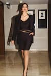 Buy_Ahi Clothing_Chocolate Lycra V-neck Suzie Bossy Coat And Skirt Co-ord Set _at_Aza_Fashions