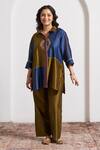 Vaaya Blue Chanderi Silk Embroidery, Beads, Sequins Color Block Shirt With Pant Online at Aza Fashions Vaaya_Blue Chanderi Silk Embroidery, Beads, Sequins Color Block Shirt With Pant _Online_at_Aza_Fashions