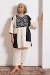 Buy_Vaaya_Off White Handloom Cotton Round Neck Mono Ikat Top _at_Aza_Fashions