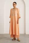 Vaaya_Peach , Chanderi, Organza Gota Patti, Embroidery, Sherbet Kurta Set _Online_at_Aza_Fashions