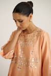 Vaaya_Peach , Chanderi, Organza Gota Patti, Embroidery, Sherbet Kurta Set _Online