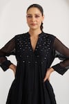 Shop_Vaaya_Black Chanderi Sequins Split V-neck The Twilight Dress _Online_at_Aza_Fashions