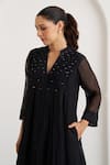 Vaaya_Black Chanderi Sequins Split V-neck The Twilight Dress _at_Aza_Fashions