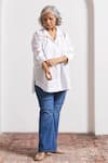 Vaaya White Cotton Embroidery Collared, V-neck Pure Giza Shirt at Aza Fashions Vaaya_White Cotton Embroidery Collared, V-neck Pure Giza Shirt _at_Aza_Fashions