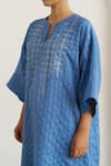 Buy_Vaaya_Blue Silk, Silk, Embroidery Split V-neck Kaftan With Pant 