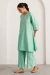 Shop Vaaya Aqua Silk, Silk, Embroidery Split V-neck Kurta Set Online at Aza Fashions Shop_Vaaya_Aqua Silk, Silk, Embroidery Split V-neck Kurta Set _Online_at_Aza_Fashions
