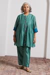 Buy_Vaaya_Teal Silk, Silk, Embroidery Pinstripe Pattern Kurta With Pant _Online_at_Aza_Fashions