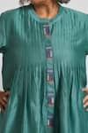 Vaaya_Teal Silk, Silk, Embroidery Pinstripe Pattern Kurta With Pant _at_Aza_Fashions