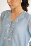 Vaaya Sky Blue Chanderi Embroidery, Sequins V-neck Mul Kurta With Pant at Aza Fashions Vaaya_Sky Blue Chanderi Embroidery, Sequins V-neck Mul Kurta With Pant _at_Aza_Fashions
