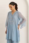 Shop Vaaya Sky Blue Chanderi Embroidery, Sequins V-neck Mul Kurta With Pant Shop_Vaaya_Sky Blue Chanderi Embroidery, Sequins V-neck Mul Kurta With Pant