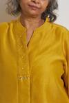 Vaaya_Yellow Chanderi, Silk Embroidery, Mirrors Mandarin Collar, Split Sarson Top _Online_at_Aza_Fashions