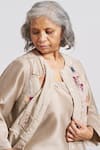 Buy_Vaaya_Beige Silk, Chanderi, Hemp Embroidery, Sequins, Patchwork Jacket And Pant Set 