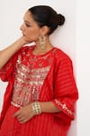 Vaaya Red Chanderi Silk Embroidery, Sequins, Beads Round Neck Watermelon Kurta Online at Aza Fashions Vaaya_Red Chanderi Silk Embroidery, Sequins, Beads Round Neck Watermelon Kurta _Online_at_Aza_Fashions