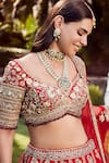 Roqa_Red Silk, Net Embroidery, Zari, Sequins, Stones Naima Bridal Lehenga Set _Online_at_Aza_Fashions