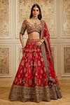 Buy_Roqa_Red Silk, Net Embroidery, Zari, Sequins, Stones Naima Bridal Lehenga Set 