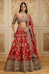 Buy_Roqa_Red Silk, Net Embroidery, Zari, Sequins, Stones Naima Bridal Lehenga Set _at_Aza_Fashions