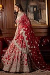 Roqa_Red Silk, Net Embroidery, Sequins, Zari V-neck Zinah Bridal Lehenga Set _Online_at_Aza_Fashions