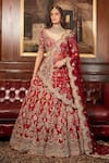 Buy_Roqa_Red Silk, Net Embroidery, Sequins, Zari V-neck Zinah Bridal Lehenga Set _at_Aza_Fashions