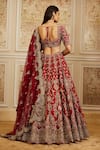 Shop_Roqa_Red Silk, Net Embroidery, Sequins, Zari V-neck Zinah Bridal Lehenga Set _at_Aza_Fashions