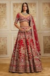 Buy_Roqa_Red Silk, Net Embroidery, Sequins, Zari Sweetheart Maysa Bridal Lehenga Set _at_Aza_Fashions
