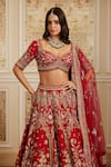 Roqa_Red Silk, Net Embroidery, Sequins, Zari Sweetheart Maysa Bridal Lehenga Set _Online_at_Aza_Fashions