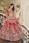 Shop_Roqa_Red Silk, Net Embroidery, Sequins, Zari Sweetheart Maysa Bridal Lehenga Set _Online_at_Aza_Fashions