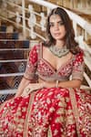Roqa_Red Silk, Net Embroidery, Sequins, Zari Sweetheart Maysa Bridal Lehenga Set _at_Aza_Fashions