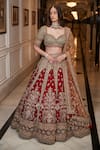 Buy_Roqa_Red Net Embroidery, Sequins, Zari Sweetheart Neck Noura Bridal Lehenga Set _at_Aza_Fashions