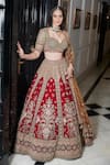 Buy_Roqa_Red Net Embroidery, Sequins, Zari Sweetheart Neck Noura Bridal Lehenga Set _Online_at_Aza_Fashions