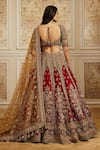 Shop_Roqa_Red Net Embroidery, Sequins, Zari Sweetheart Neck Noura Bridal Lehenga Set _at_Aza_Fashions