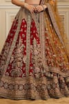 Roqa_Red Net Embroidery, Sequins, Zari Sweetheart Neck Noura Bridal Lehenga Set _at_Aza_Fashions