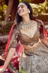 Roqa_Gold Tissue, Silk, Net Embroidery, Zari Sweetheart Haneen Bridal Lehenga Set _at_Aza_Fashions