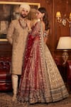 Buy_Roqa_Gold Silk, Net Embroidery, Zari, Sequins V-neck Mahran Bridal Lehenga Set _Online_at_Aza_Fashions