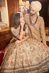 Shop_Roqa_Gold Silk, Net Embroidery, Zari, Sequins V-neck Mahran Bridal Lehenga Set _Online_at_Aza_Fashions