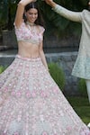 Roqa_Pink Net Embroidery, Sequins, Stones, Pearls, Beads Ameera Bridal Lehenga Set _Online_at_Aza_Fashions