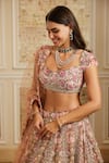 Roqa_Pink Net Embroidery, Sequins, Stones, Pearls, Beads Ameera Bridal Lehenga Set _at_Aza_Fashions