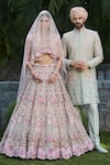 Buy_Roqa_Pink Net Embroidery, Sequins, Stones, Pearls, Beads Ameera Bridal Lehenga Set _at_Aza_Fashions