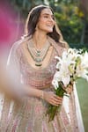 Roqa_Pink Net Sequins, Embroidery, Stones, Beads, Zari, Jazira Bridal Lehenga Set _Online_at_Aza_Fashions