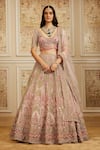 Shop_Roqa_Pink Net Sequins, Embroidery, Stones, Beads, Zari, Jazira Bridal Lehenga Set 