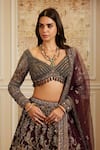 Roqa_Wine Organza, Net Embroidery, Sequins, Pearls, Shahira Plum Bridal Lehenga Set _Online_at_Aza_Fashions